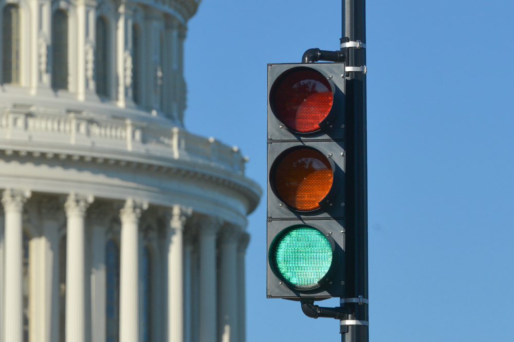 U.S. Capitol Building Behind Traffic Light